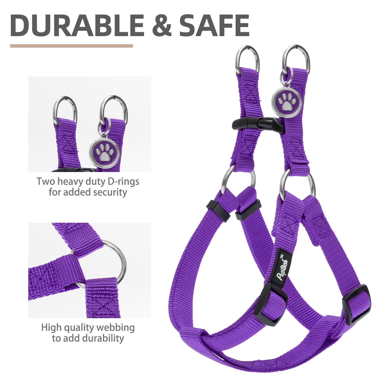 PUPTECK No Pull Dog Harness - Soft Adjustable Nylon Step-In Vest with ID Tag, Large, Purple