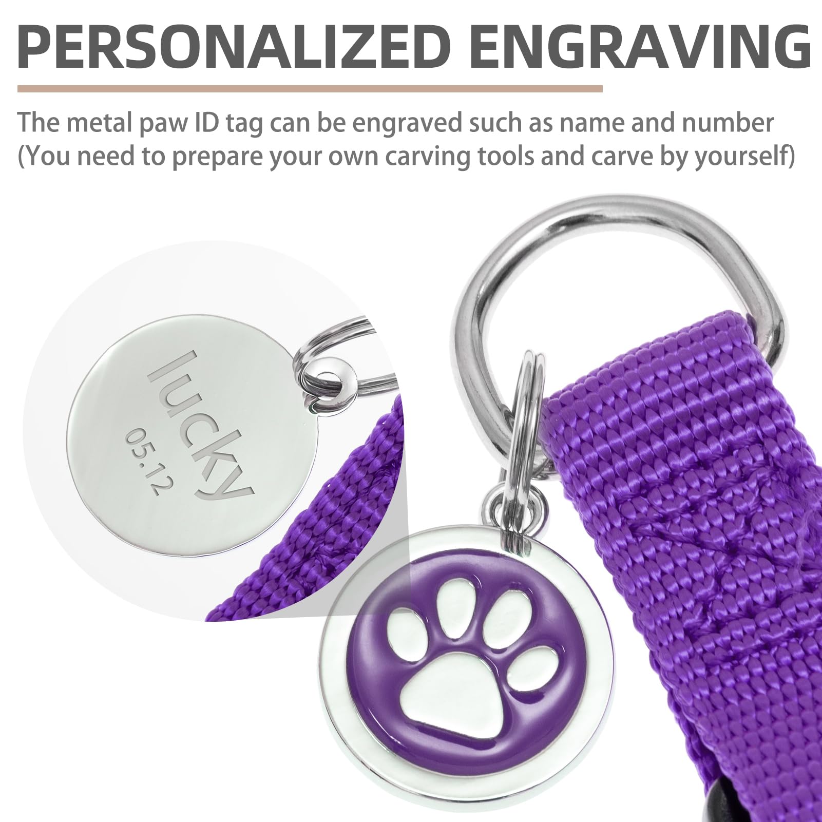 PUPTECK No Pull Dog Harness - Soft Adjustable Nylon Step-In Vest with ID Tag, Large, Purple