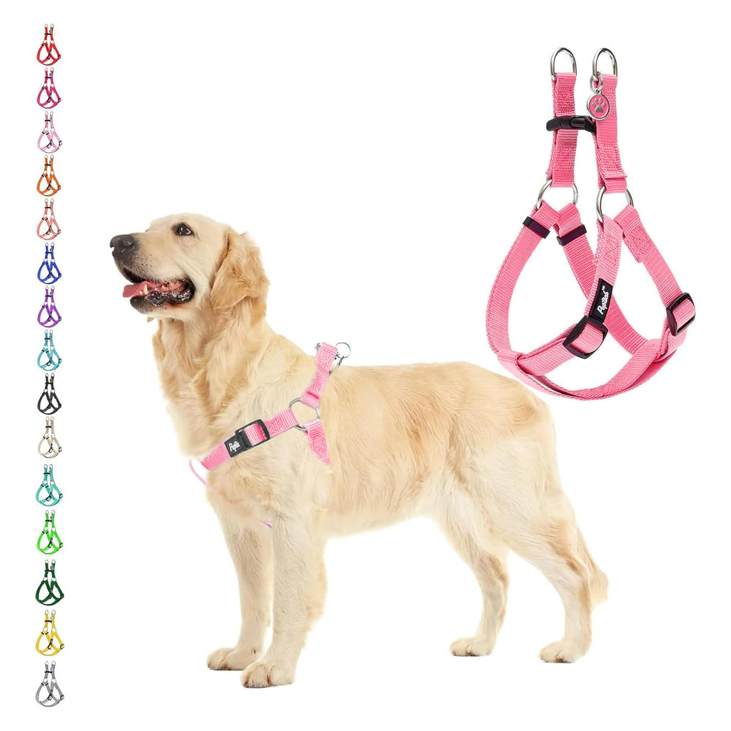 PUPTECK No Pull Dog Harness - Soft Adjustable Step-In Nylon Vest with ID Tag, Large Light Pink