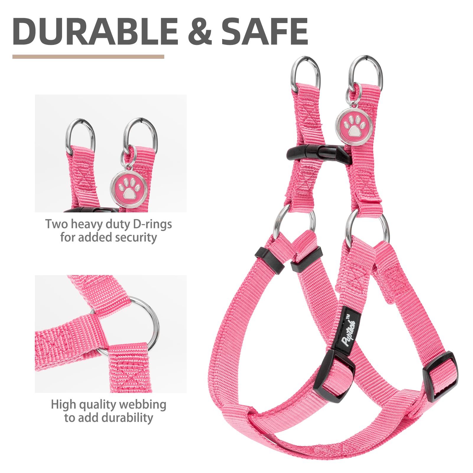 PUPTECK No Pull Dog Harness - Soft Adjustable Step-In Nylon Vest with ID Tag, Large Light Pink
