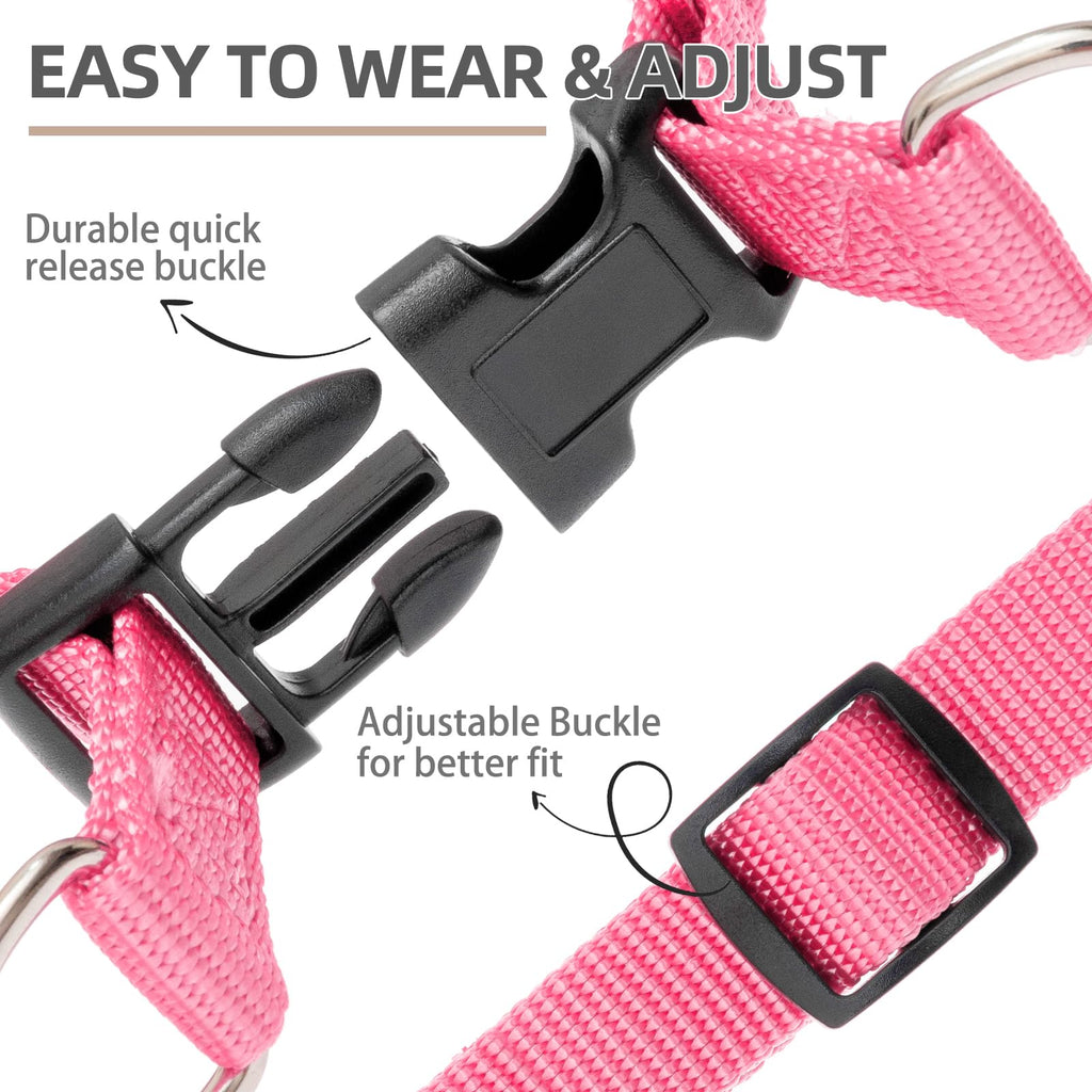PUPTECK No Pull Dog Harness - Soft Adjustable Step-In Nylon Vest with ID Tag, Large Light Pink