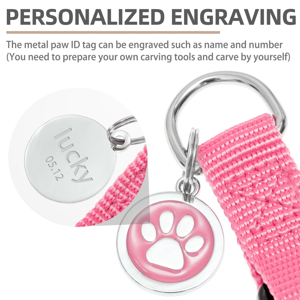 PUPTECK No Pull Dog Harness - Soft Adjustable Step-In Nylon Vest with ID Tag, Large Light Pink