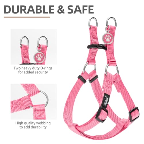 PUPTECK No Pull Dog Harness - Soft Adjustable Step-In Nylon Vest with ID Tag, Large Light Pink