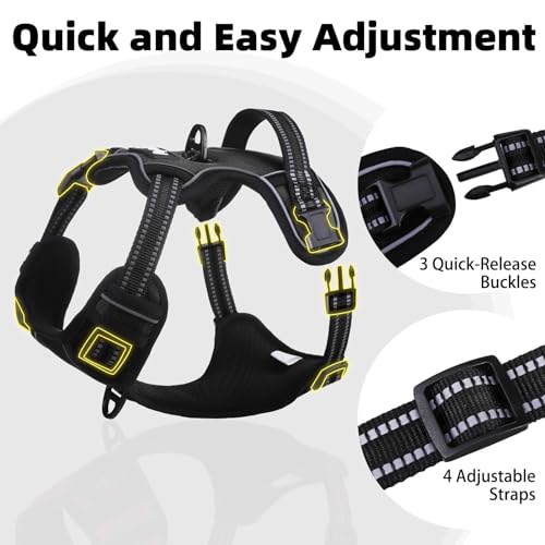 PUPTECK No Pull Dog Harness for Large Dogs, Black L – Reflective Adjustable Vest with Handle
