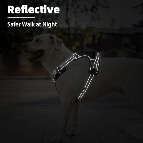 PUPTECK No Pull Dog Harness for Large Dogs, Black L – Reflective Adjustable Vest with Handle