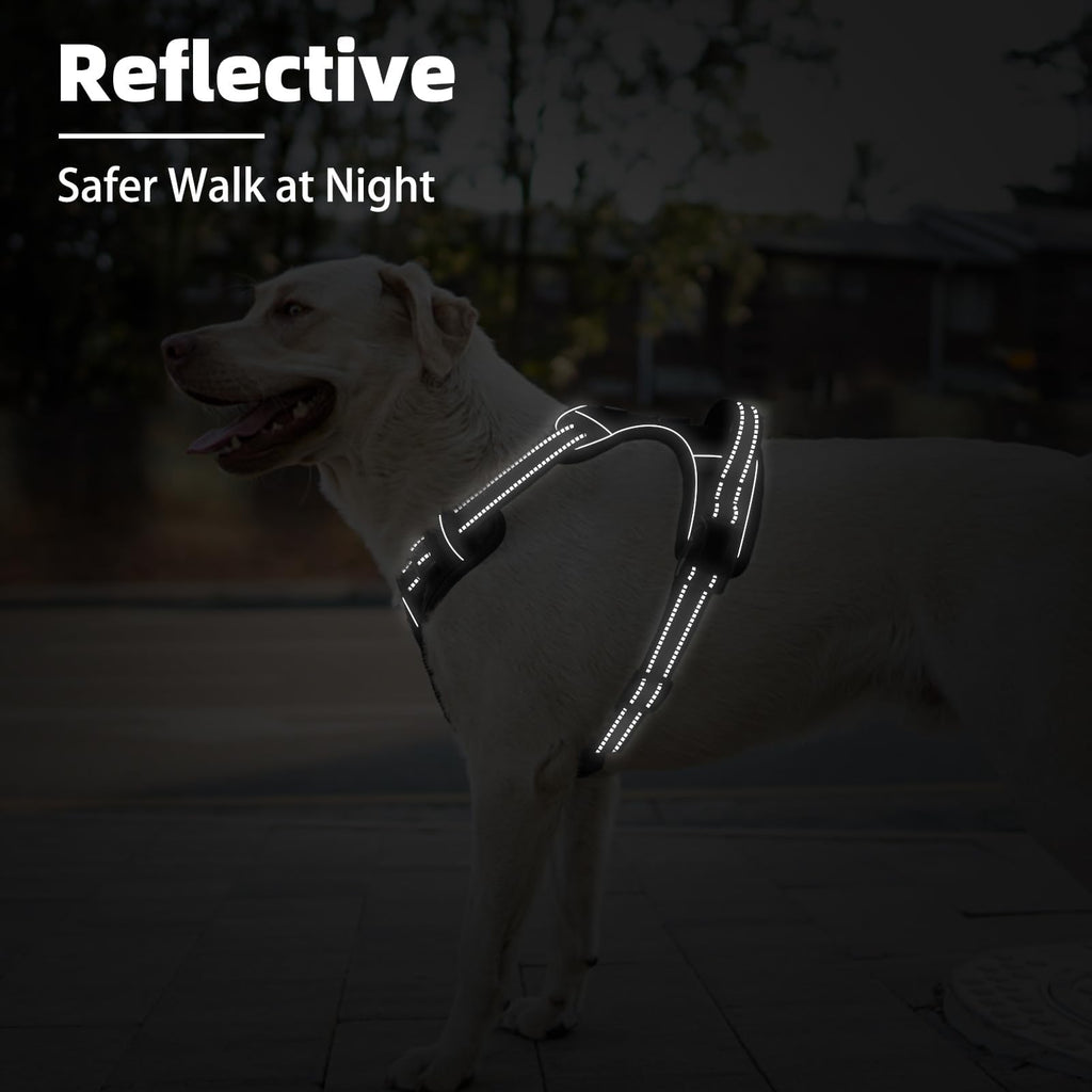 PUPTECK No Pull Dog Harness for Large Dogs, Black L – Reflective Adjustable Vest with Handle