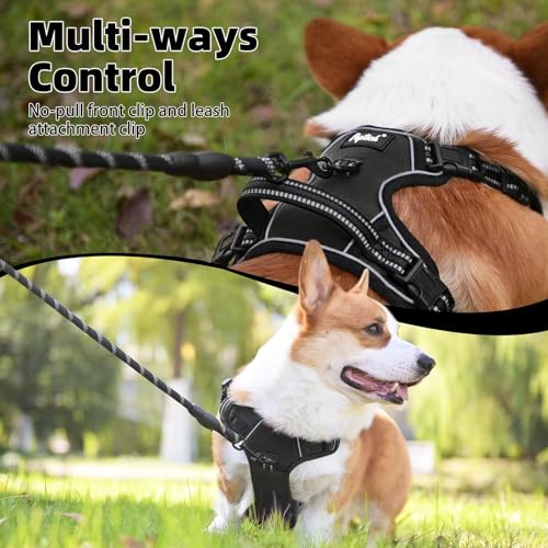 PUPTECK No Pull Dog Harness Medium, Black - Reflective Padded Vest with Handle for Medium Dogs