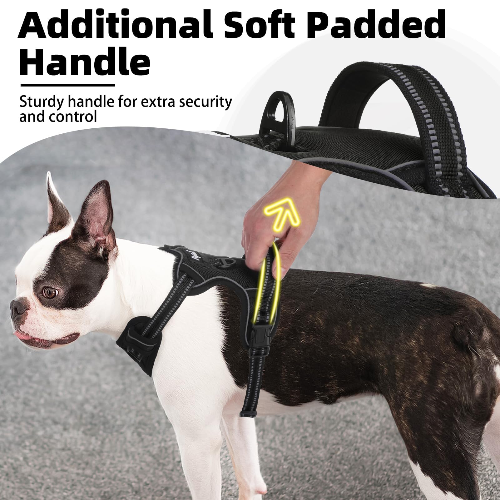 PUPTECK No Pull Dog Harness Medium, Black - Reflective Padded Vest with Handle for Medium Dogs