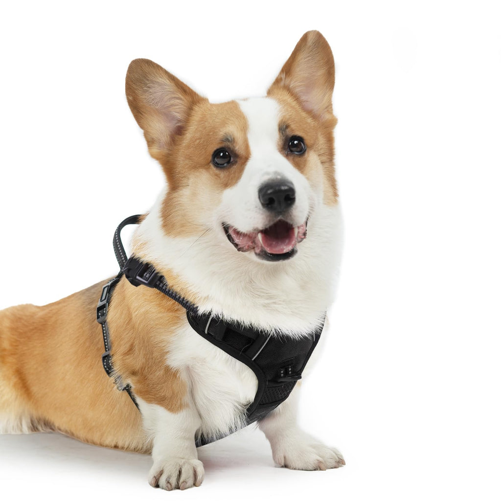 PUPTECK No Pull Dog Harness Medium, Black - Reflective Padded Vest with Handle for Medium Dogs