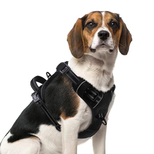 PUPTECK No Pull Dog Harness Medium, Black - Reflective Padded Vest with Handle for Medium Dogs