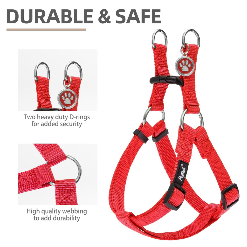 PUPTECK Red No Pull Dog Harness – Soft Nylon Step-in Vest with ID Tag, Adjustable for Small Dogs