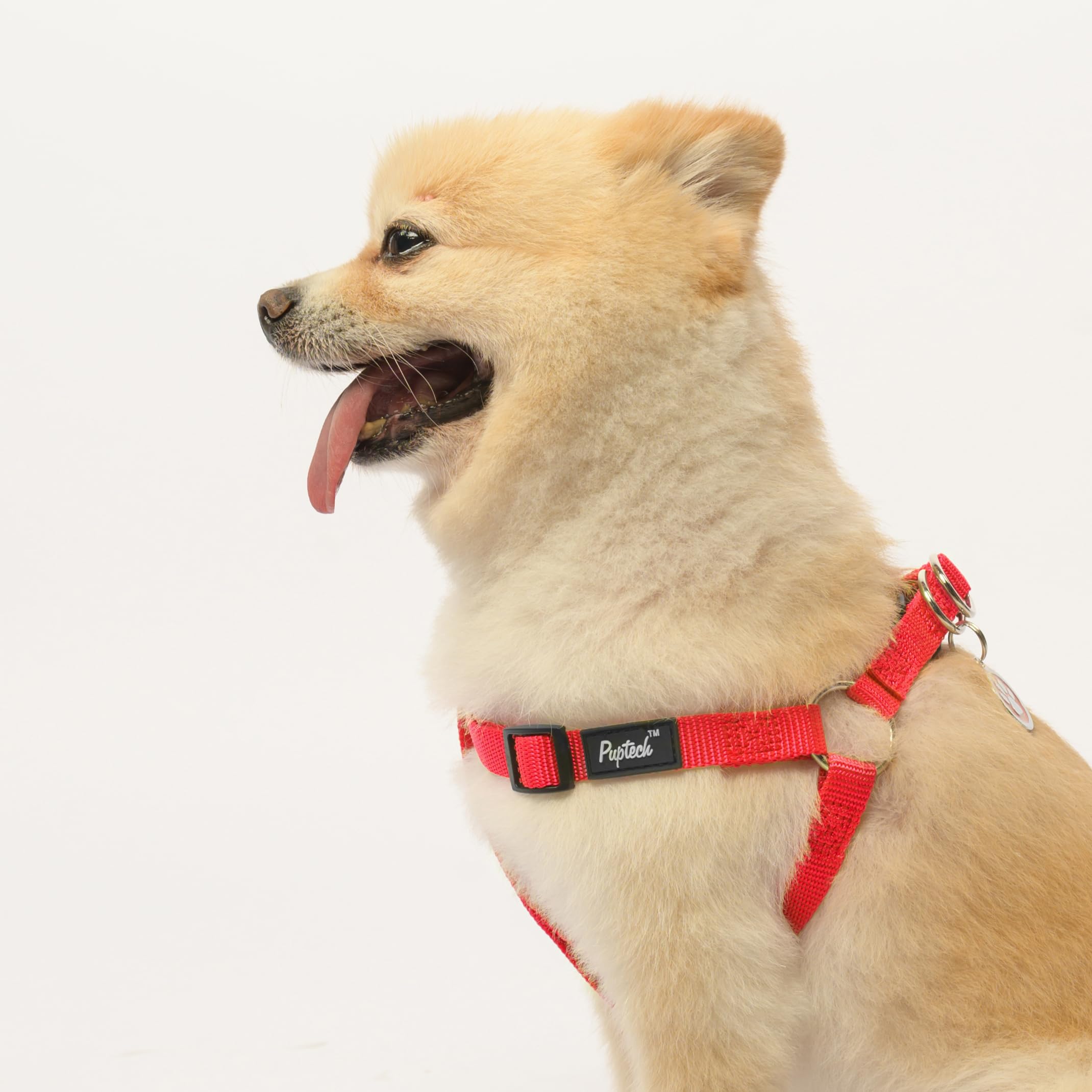 PUPTECK Red No Pull Dog Harness – Soft Nylon Step-in Vest with ID Tag, Adjustable for Small Dogs