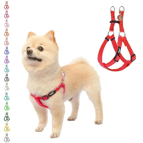 PUPTECK Red No Pull Dog Harness – Soft Nylon Step-in Vest with ID Tag, Adjustable for Small Dogs