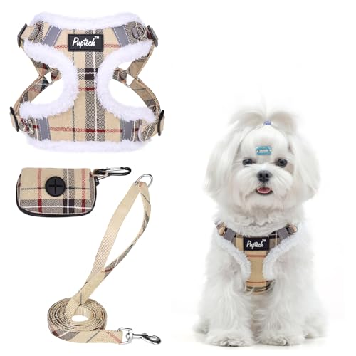 PUPTECK Step In Dog Harness and Leash Set for Small Dogs, XS (9-13 lbs) - Reflective No Pull Vest with Plush Lining