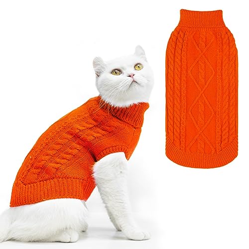 PUPTECK Winter Cat Sweater Coat - Soft Warm Knit for Cats & Small Dogs, Orange, Large