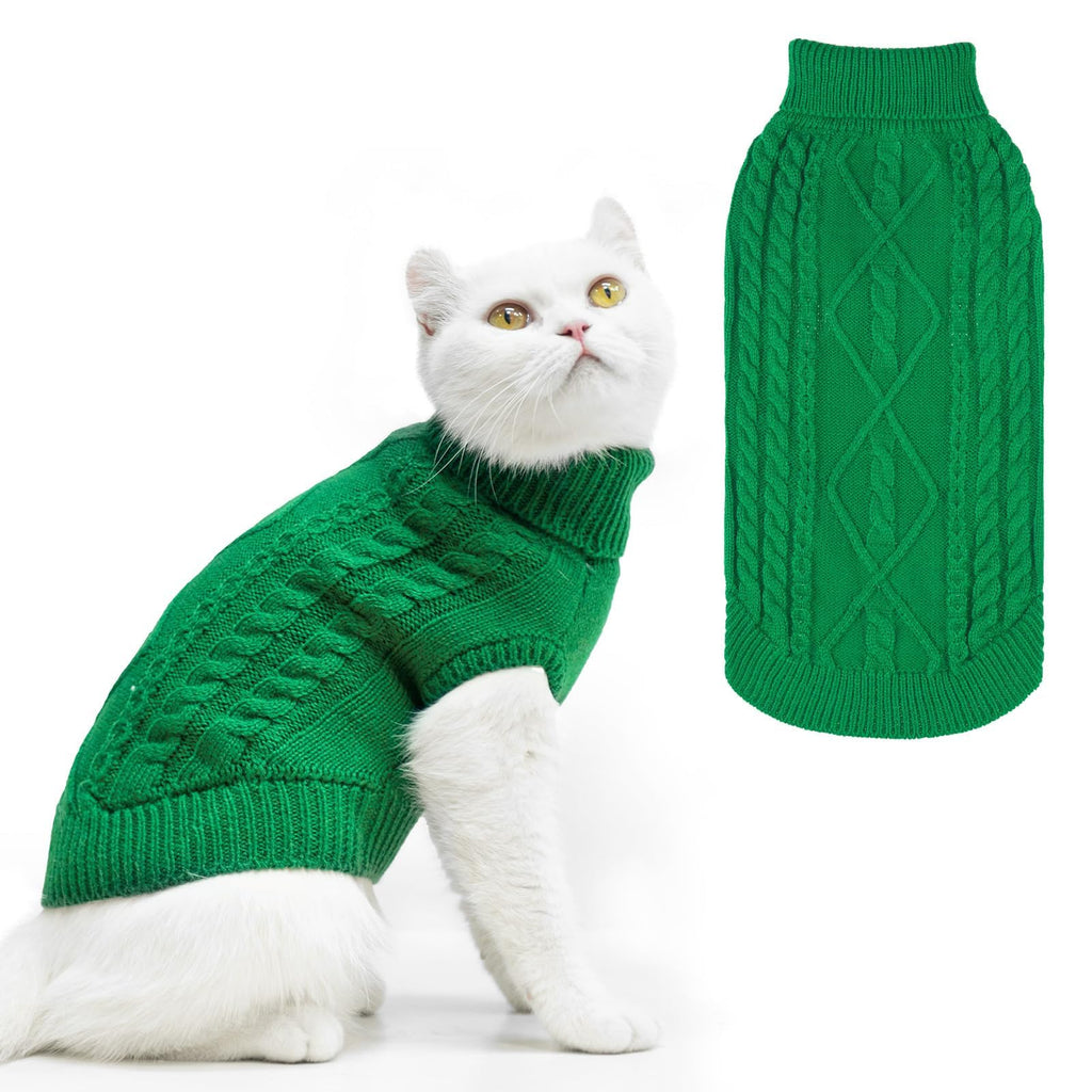 PUPTECK Winter Cat Sweater Size M - Soft Acrylic Knit for Cats & Small Dogs, Green