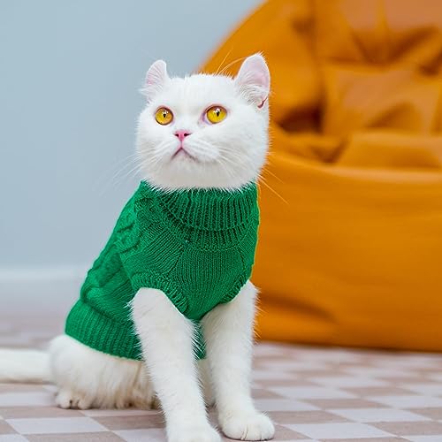 PUPTECK Winter Cat Sweater Size M - Soft Acrylic Knit for Cats & Small Dogs, Green