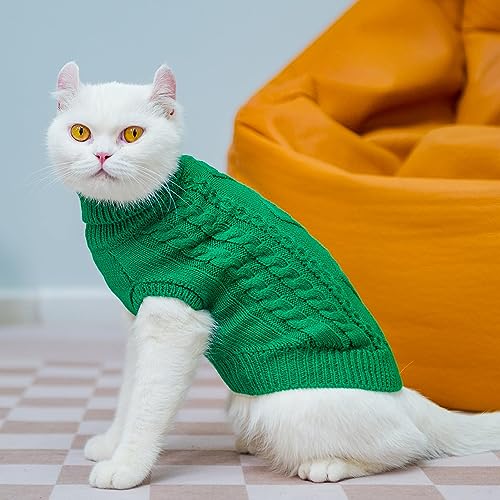 PUPTECK Winter Cat Sweater Size M - Soft Acrylic Knit for Cats & Small Dogs, Green