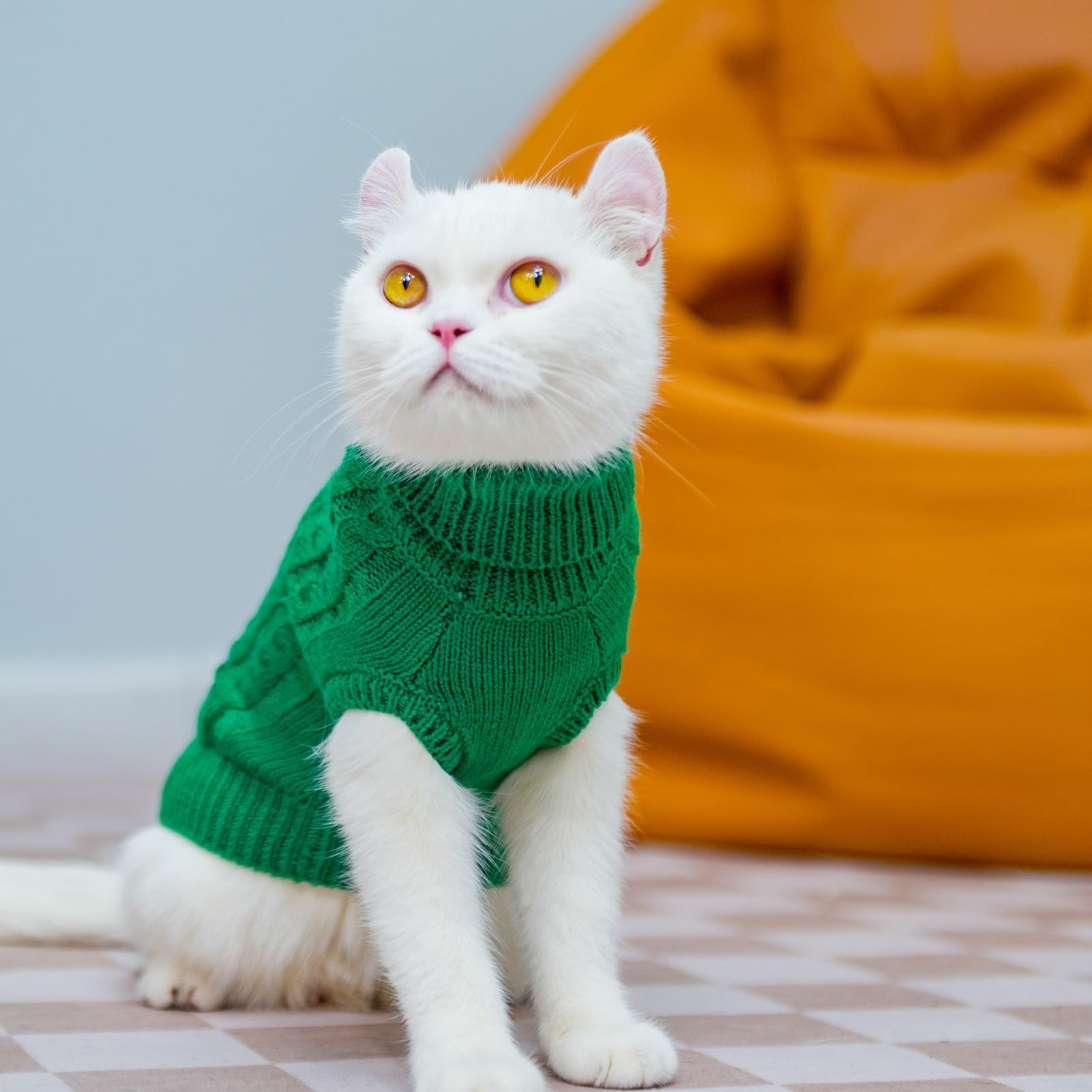PUPTECK Winter Cat Sweater Size M - Soft Acrylic Knit for Cats & Small Dogs, Green
