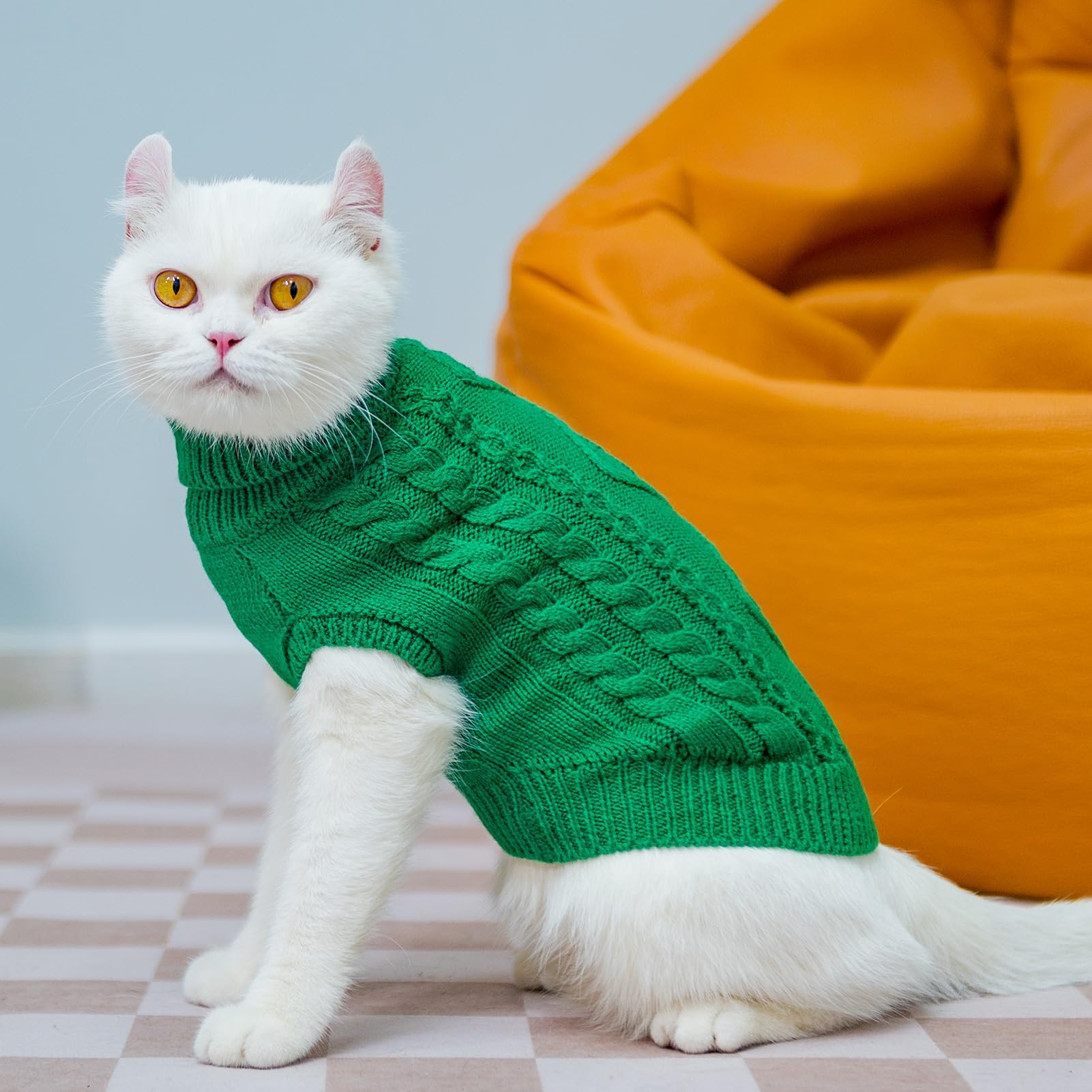 PUPTECK Winter Cat Sweater Size M - Soft Acrylic Knit for Cats & Small Dogs, Green