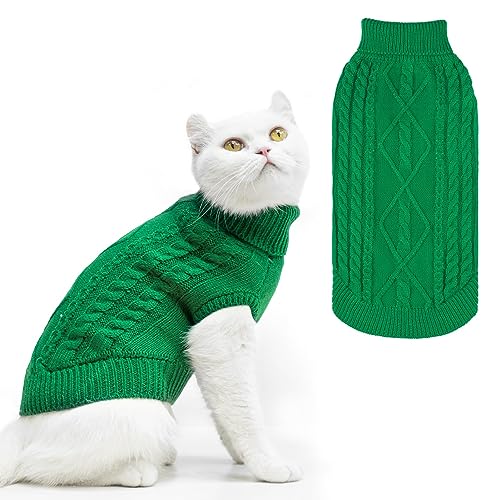 PUPTECK Winter Cat Sweater Size M - Soft Acrylic Knit for Cats & Small Dogs, Green