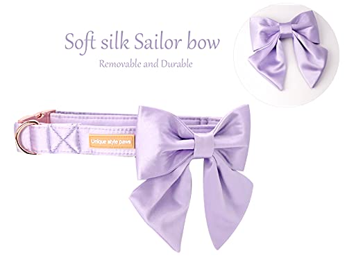 Purple Silk Dog Collar with Bow - Large Adjustable, Removable Bowtie
