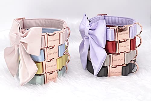 Purple Silk Dog Collar with Removable Bow Tie – Adjustable for Small Dogs and Cats