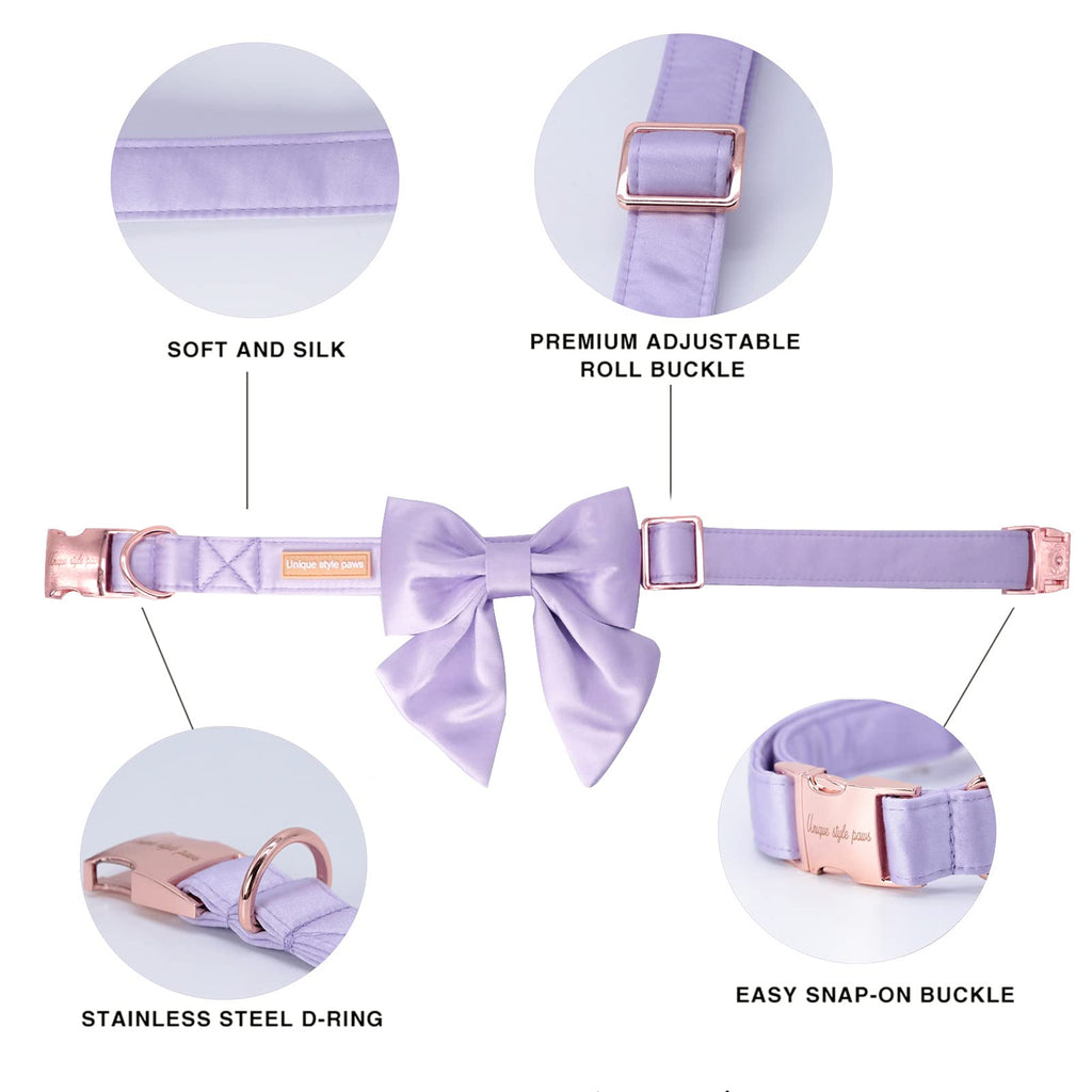 Purple Silk Dog Collar with Removable Bow Tie – Adjustable for Small Dogs and Cats