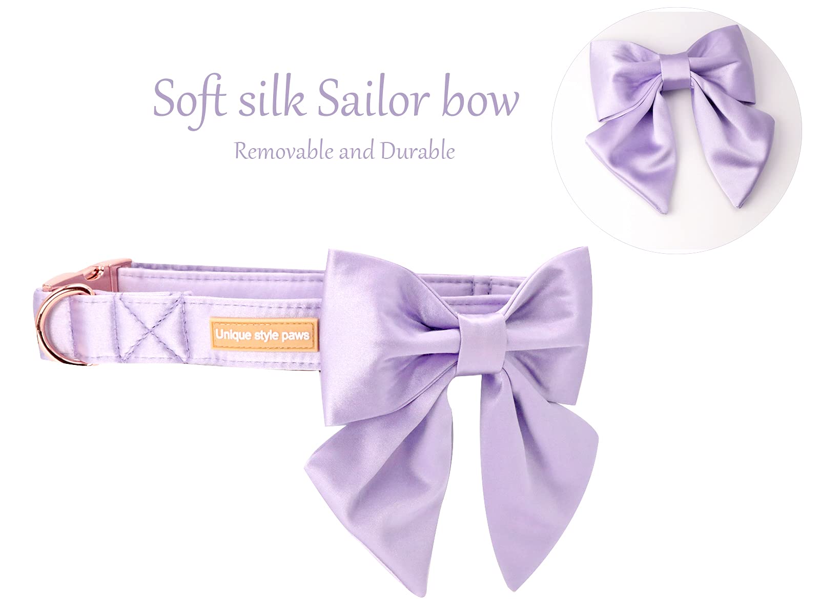 Purple Silk Dog Collar with Removable Bow Tie – Adjustable for Small Dogs and Cats