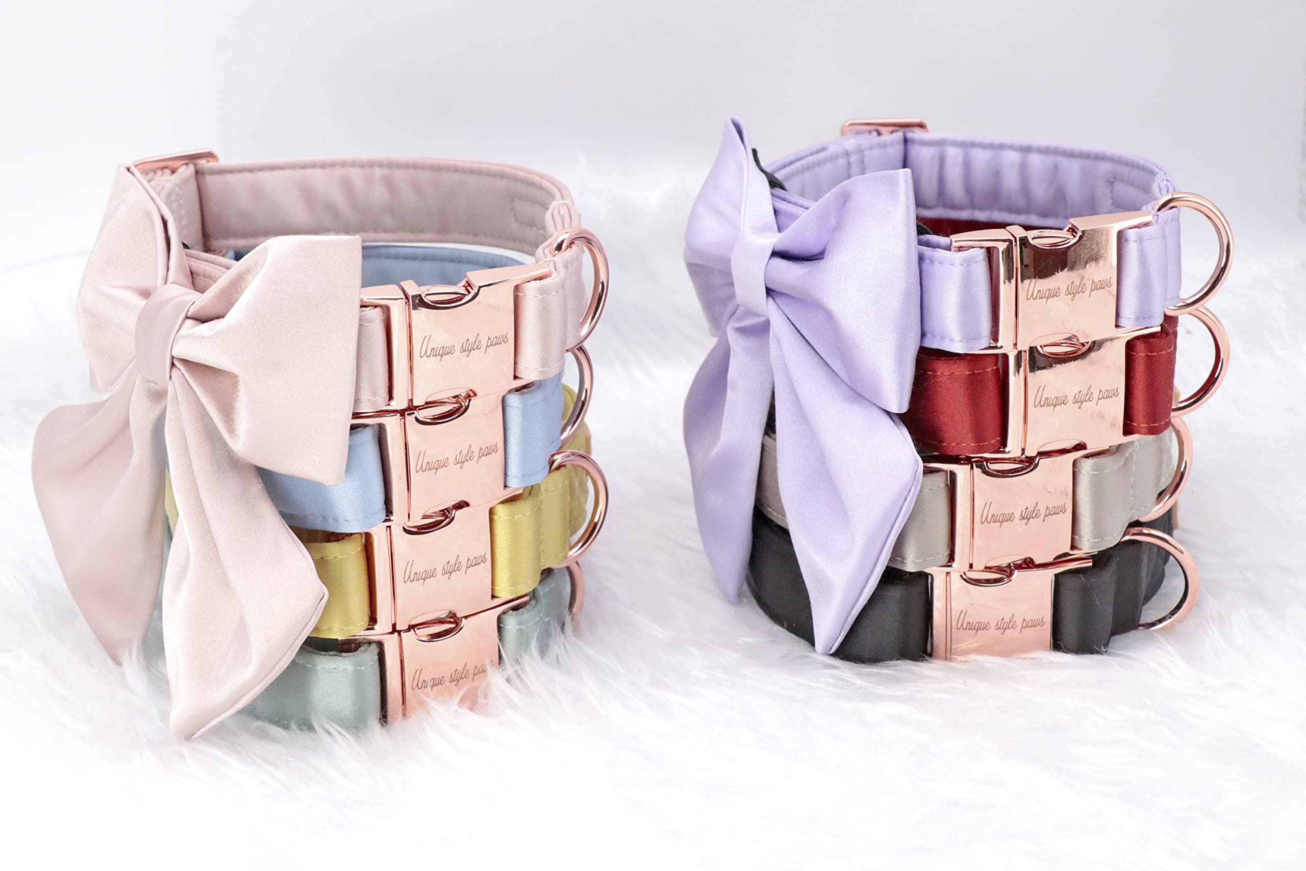 Purple Silk Dog Collar with Removable Bow Tie – Adjustable for Small Dogs and Cats