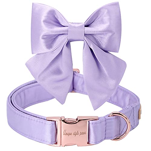 Purple Silk Dog Collar with Removable Bow Tie – Adjustable for Small Dogs and Cats