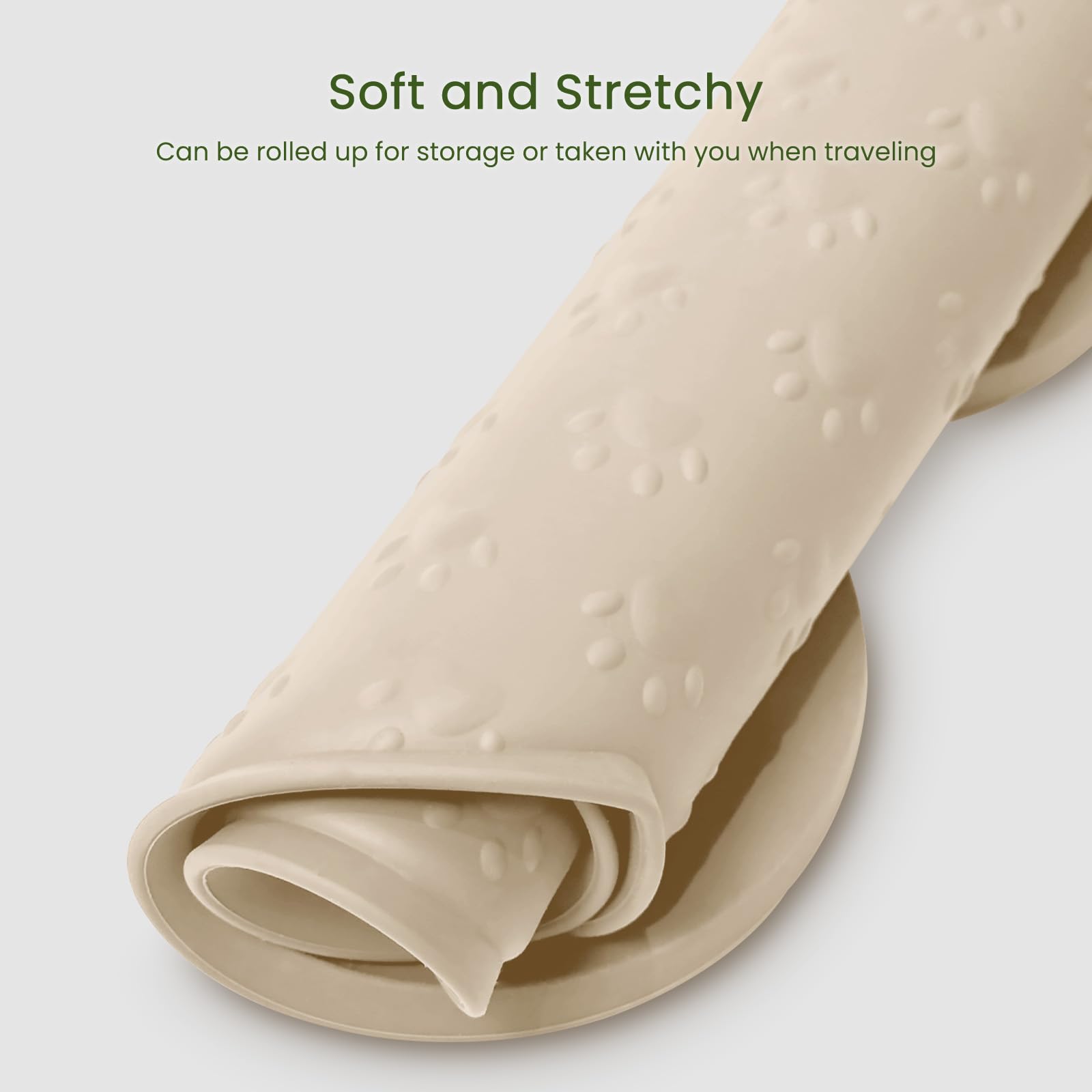 PWTAA Silicone Dog Food Mat - 25.6x13 Inch Waterproof Anti-Slip Pet Feeding Tray with Raised Edge, Beige