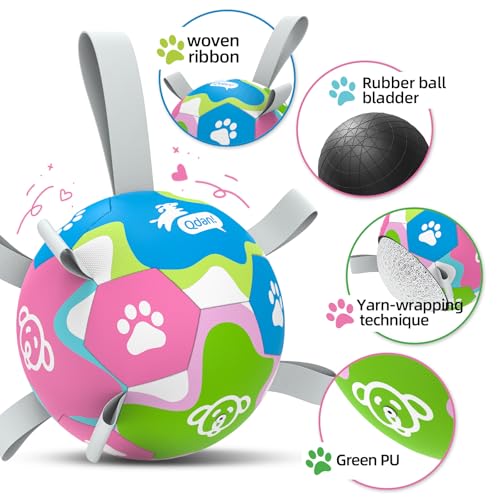 QDAN 6 Inch Dog Toy with Straps - Durable PU Leather Ball for Interactive Play & Training, Herding Ball for Small to Large Dogs