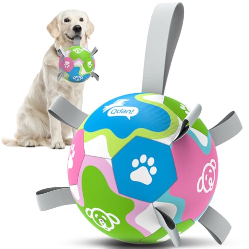 QDAN 6 Inch Dog Toy with Straps - Durable PU Leather Ball for Interactive Play & Training, Herding Ball for Small to Large Dogs