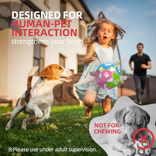QDAN 6 Inch Dog Toy with Straps - Durable PU Leather Ball for Interactive Play & Training, Herding Ball for Small to Large Dogs