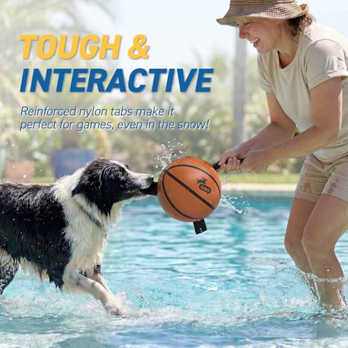 QDAN Dog Basketball Toy with Straps – 6-Inch Interactive Fetch Ball for Small to Medium Dogs, Waterproof Pool Toy with Pump
