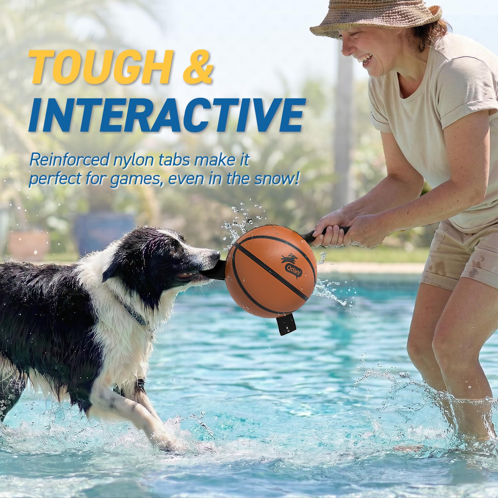 QDAN Dog Basketball Toy with Straps – 6-Inch Interactive Fetch Ball for Small to Medium Dogs, Waterproof Pool Toy with Pump