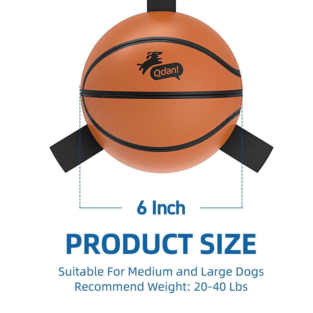 QDAN Dog Basketball Toy with Straps – 6-Inch Interactive Fetch Ball for Small to Medium Dogs, Waterproof Pool Toy with Pump