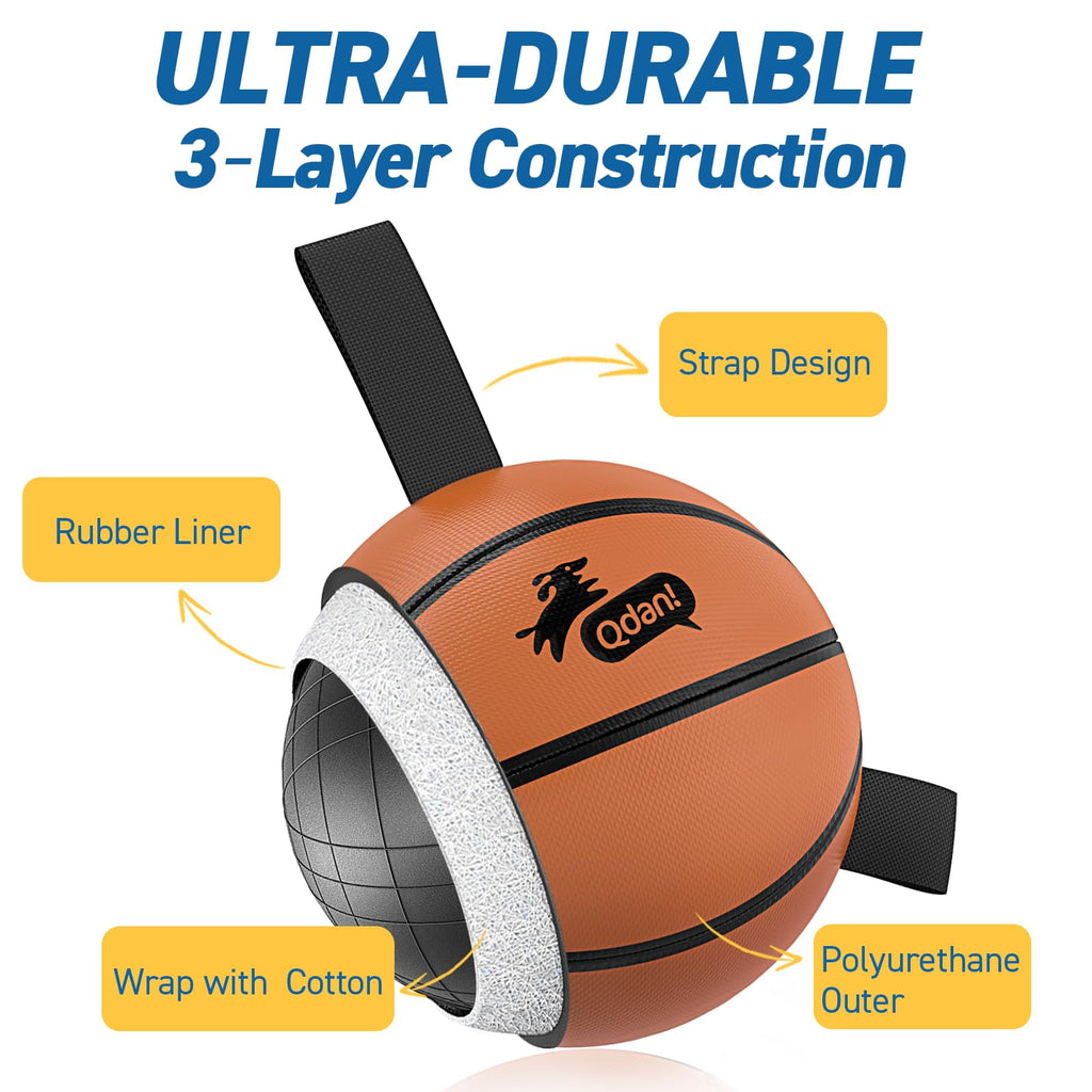 QDAN Dog Basketball Toy with Straps – 6-Inch Interactive Fetch Ball for Small to Medium Dogs, Waterproof Pool Toy with Pump