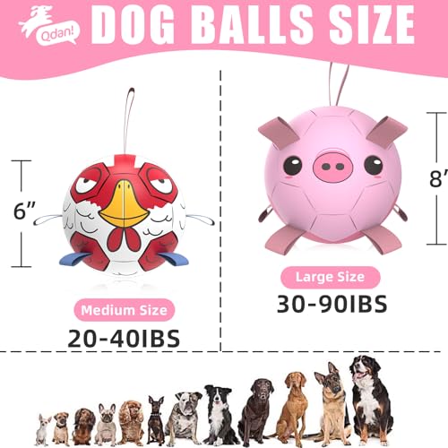 QDAN Dog Toys Soccer Ball with Straps – 8-Inch Interactive Fetch and Tug Toy for Medium and Large Dogs, Pink Pig