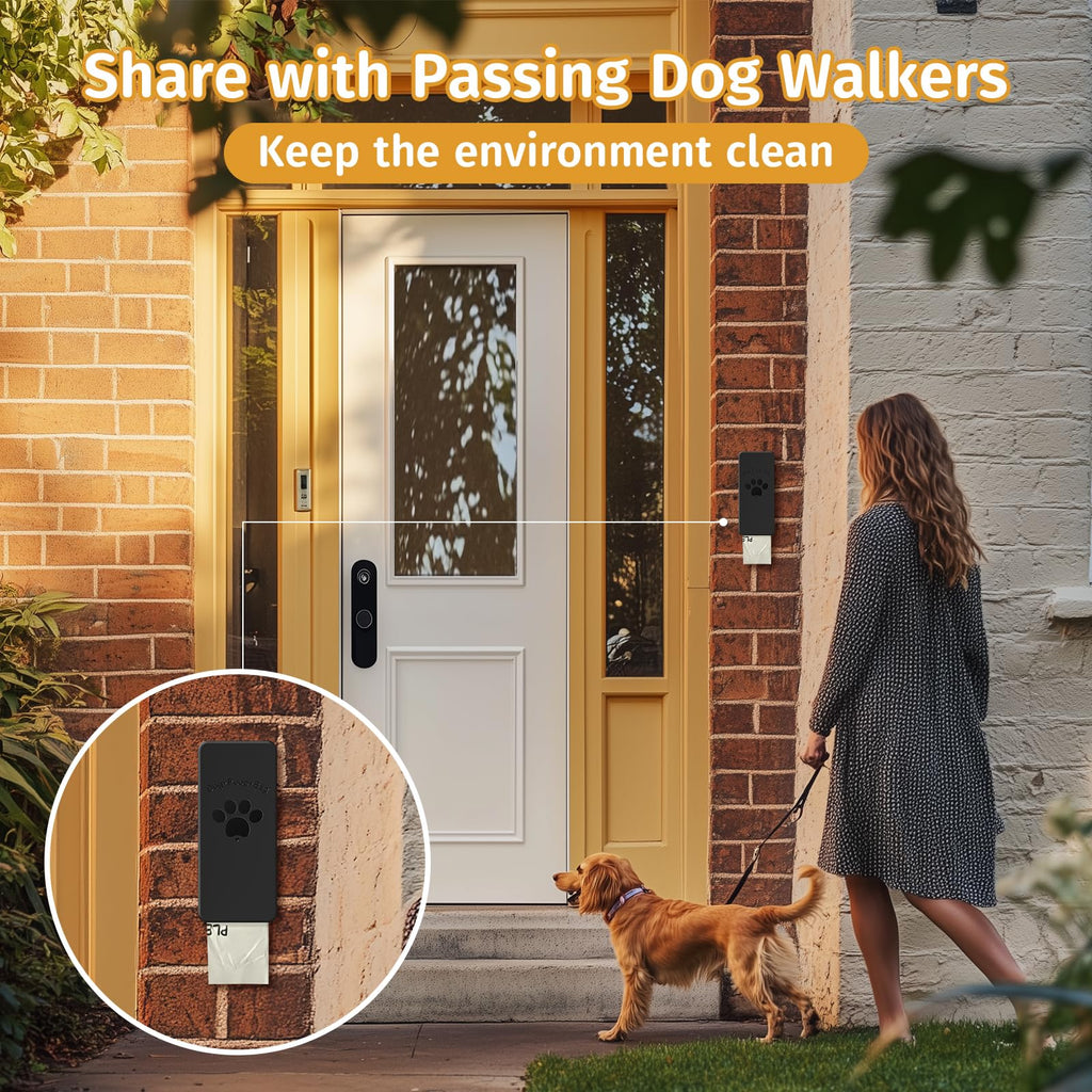 qeerable Wall-Mounted Dog Poop Bag Dispenser – Black, Holds 4 Rolls (60 Bags), Indoor/Outdoor Use
