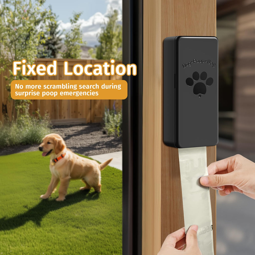 qeerable Wall-Mounted Dog Poop Bag Dispenser – Black, Holds 4 Rolls (60 Bags), Indoor/Outdoor Use