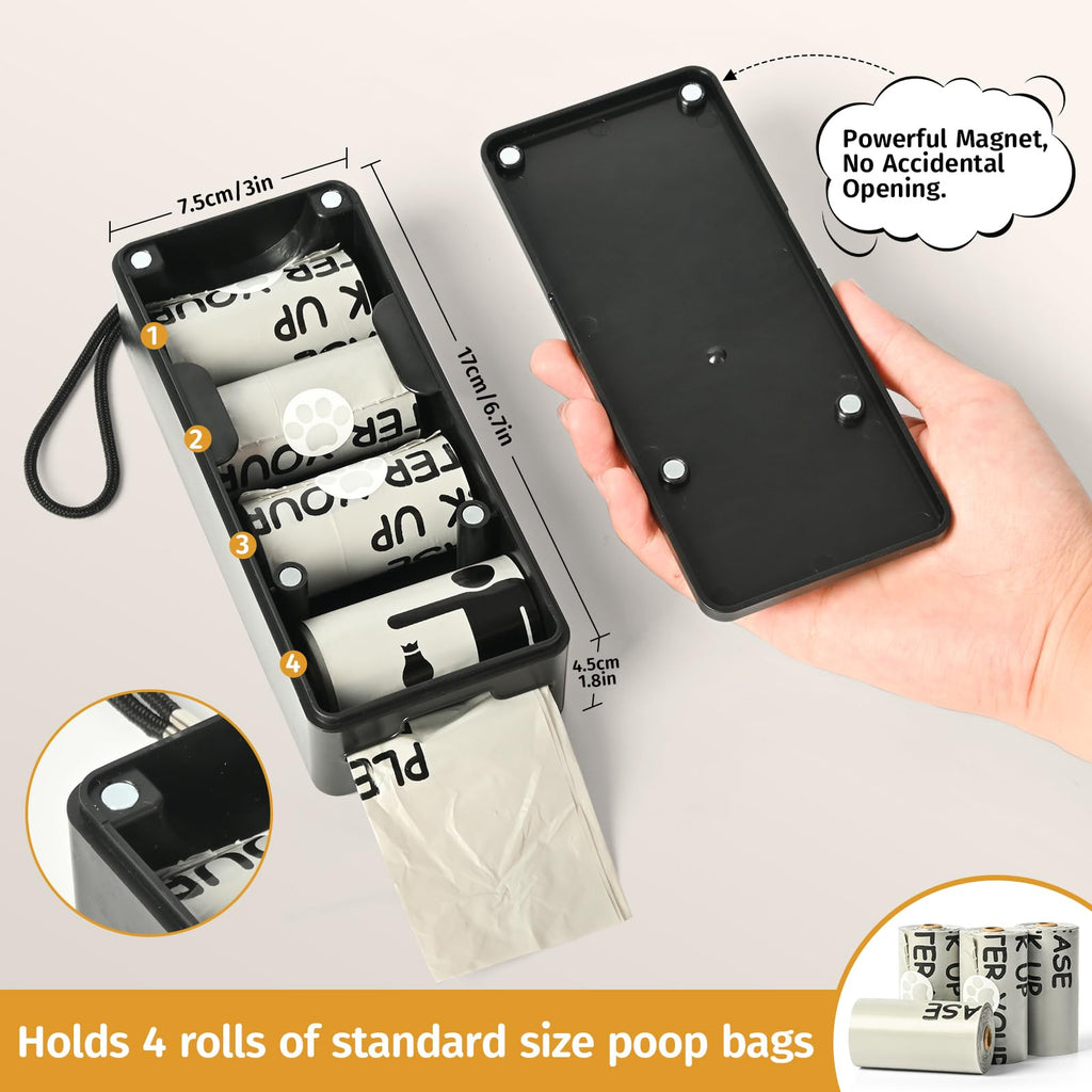qeerable Wall-Mounted Dog Poop Bag Dispenser – Black, Holds 4 Rolls (60 Bags), Indoor/Outdoor Use