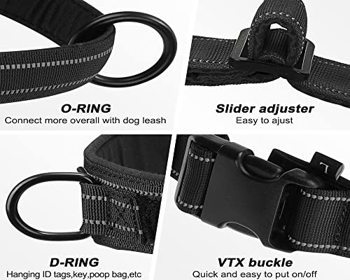 QIFBYFB No Pull Reflective Dog Harness for Medium Large Dogs, Escape Proof, Lightweight Nylon with Control Handle, Black M