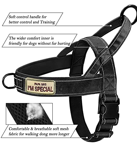QIFBYFB No Pull Reflective Dog Harness for Medium Large Dogs, Escape Proof, Lightweight Nylon with Control Handle, Black M