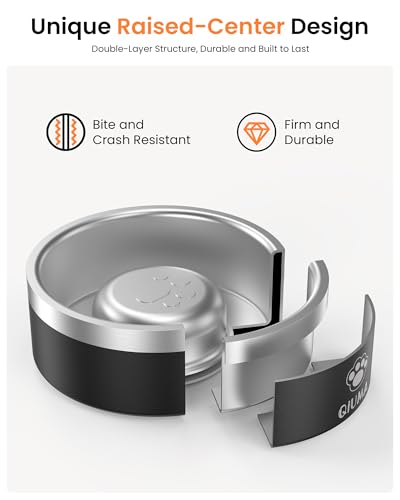 Qiuma Stainless Steel Slow Feeder Dog Bowl – 2 Cups, Food-Grade 304, Non-Slip Base for Small & Medium Dogs (Black)