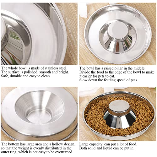 QIYADIN Stainless Steel Pet Bowl – Large Size for Multiple Dogs & Cats, Slow Feeder with Conical Pillar