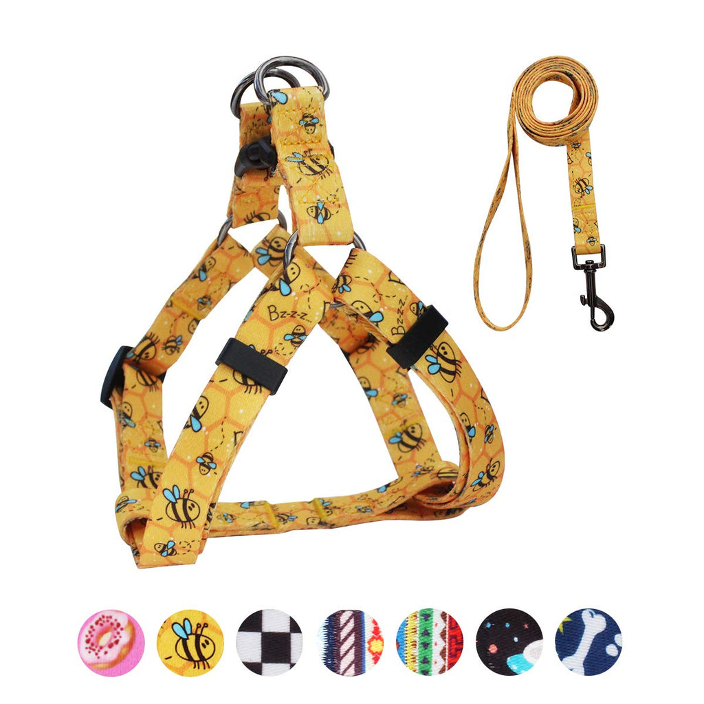 QQPETS Dog Harness Leash Set - No Pull Back Clip Adjustable Vest Harness for Medium Large Dogs, Yellow Bee, Size L (23-32 Inch Chest)