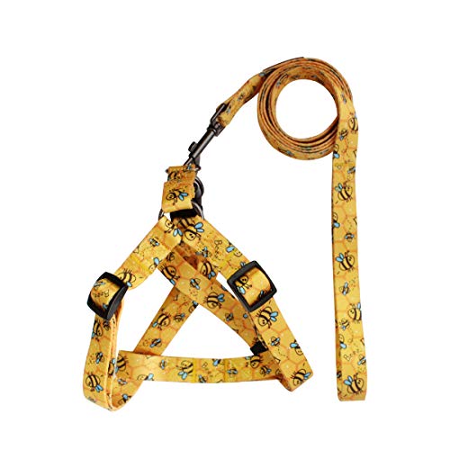 QQPETS Dog Harness Leash Set - No Pull Back Clip Adjustable Vest Harness for Medium Large Dogs, Yellow Bee, Size L (23-32 Inch Chest)