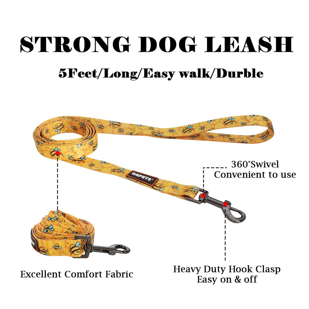 QQPETS Dog Harness Leash Set - No Pull Back Clip Adjustable Vest Harness for Medium Large Dogs, Yellow Bee, Size L (23-32 Inch Chest)